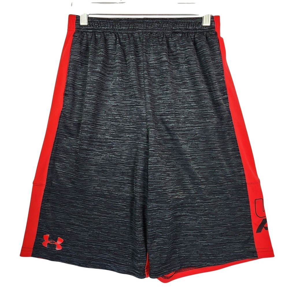 Under Armour YXL Gray Red HeatGear Shorts Boys Youth Athletic Basketball Gym Run
